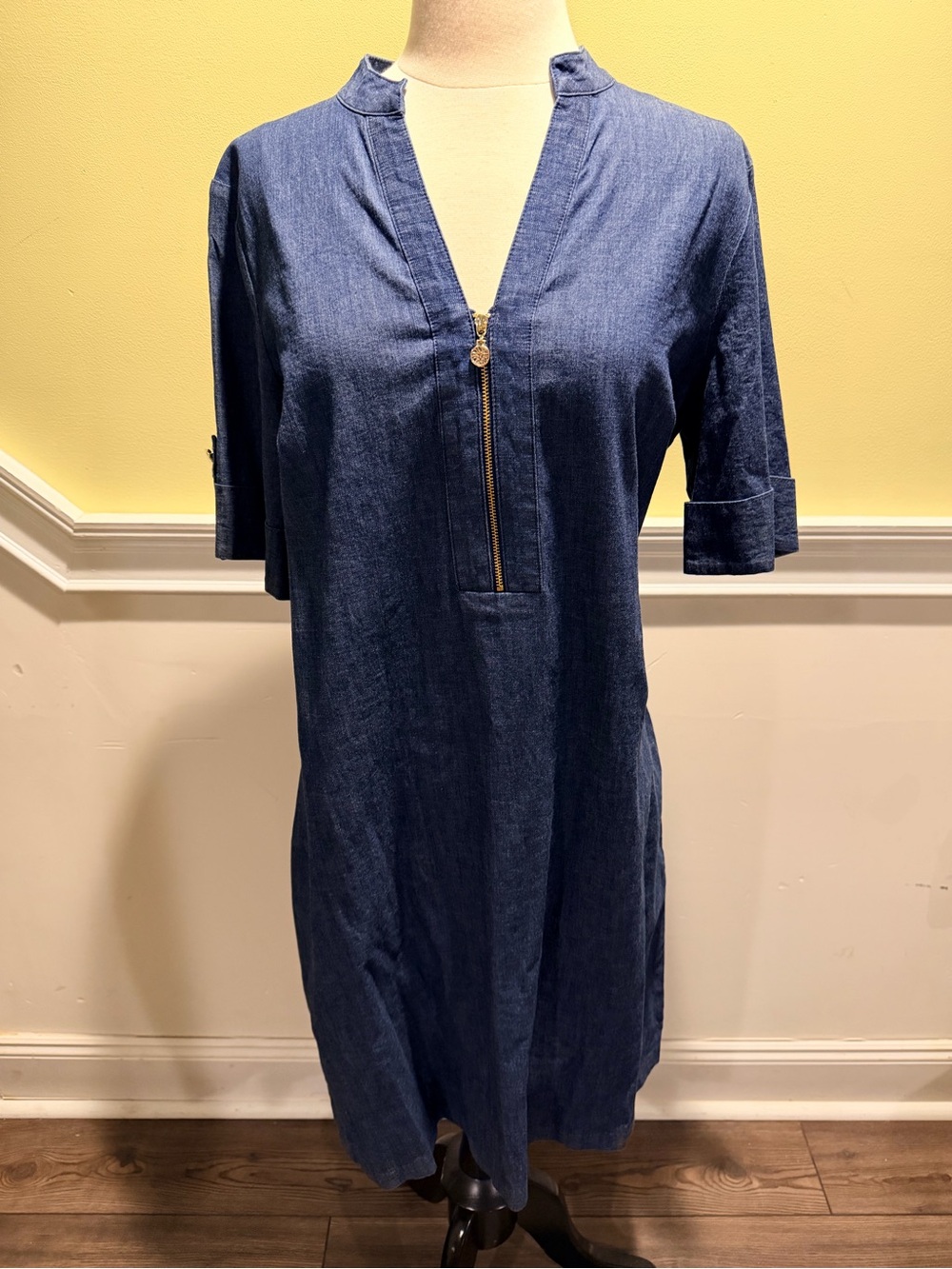 Anne Klein Navy Denim Zip-Front Dress